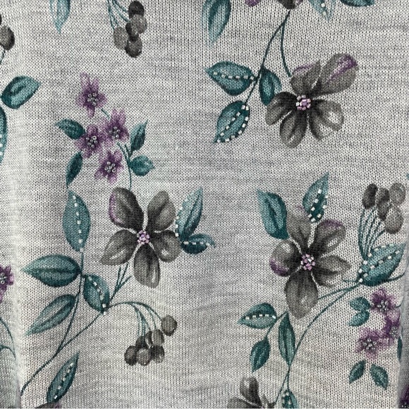 Vintage 90s Alfred Dunner Longsleeve Floral Sweater Top with Beads Size Small - Picture 4 of 12